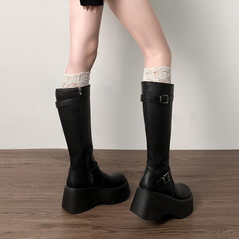 Product Introduction of Bốt Cổ Điển Kiểu Pháp, Màu Đen, Đế Dày, Dành Cho Nữ, Bộ Sưu Tập Mùa Lò Xo Và Mùa Thu Mới, Thích Hợp Cho Cô Gái Vòng 1 Nhỏ Vừa Vặn, Tăng Chiều Cao, Bốt Hiệp Sĩ, Phong Cách Thủy Thủ, Năm 2025 4