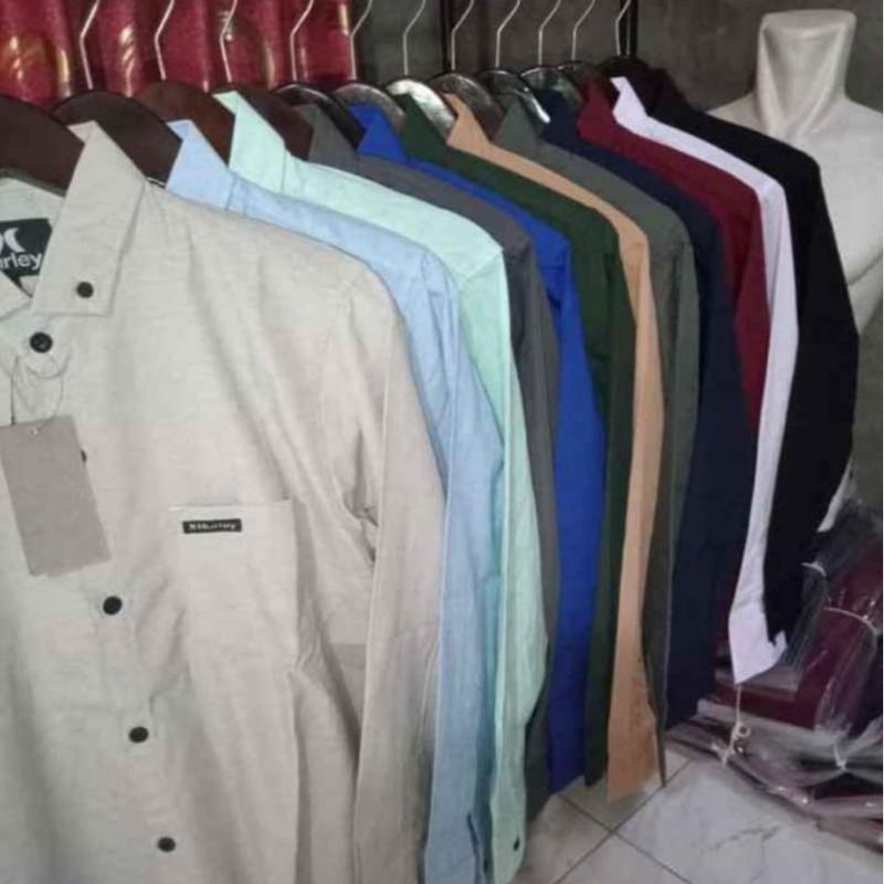 kemeja lelaki outfit 2023 kemeja cowok lengan panjang Baju Kerja kantor santai Biru Formal Kancing Katun Simple 3