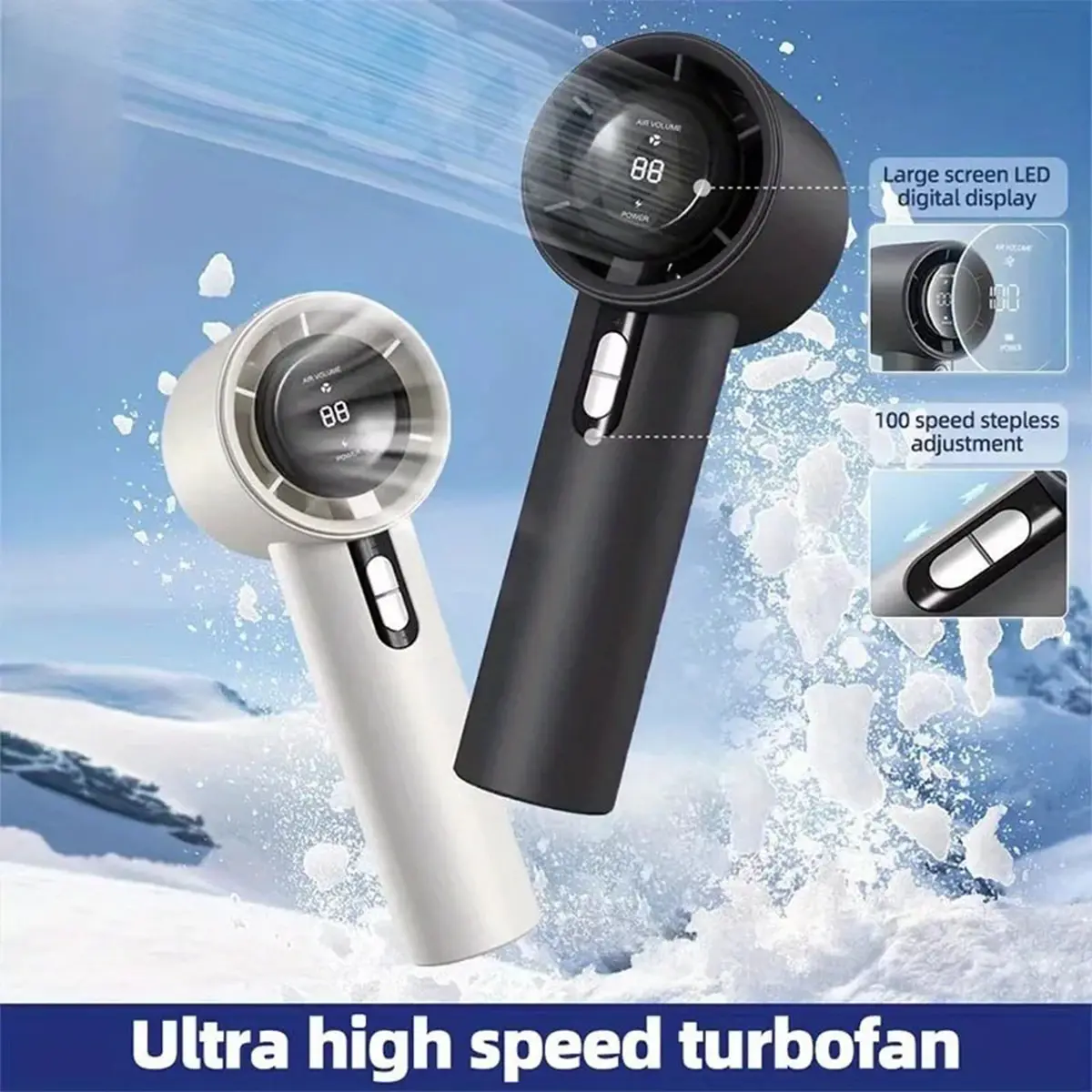 Quạt Turbo Siêu Tốc, Chuyên Nghiệp, Tốc Độ Vô Cấp 100, Màn Hình LED Lớn, Công Suất Làm Mát Thông Minh, Quạt USB 1800mah