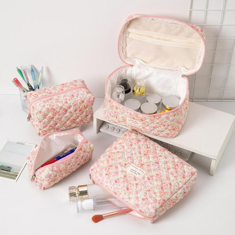 Product Introduction of Floral Pattern Makeup Bag Set, 4 Counts/set Large Capacity Cosmetic Storage Bag, Zipper Makeup Organizer Pouch, Versatile Storage Bag for Travel, Office, Home 3
