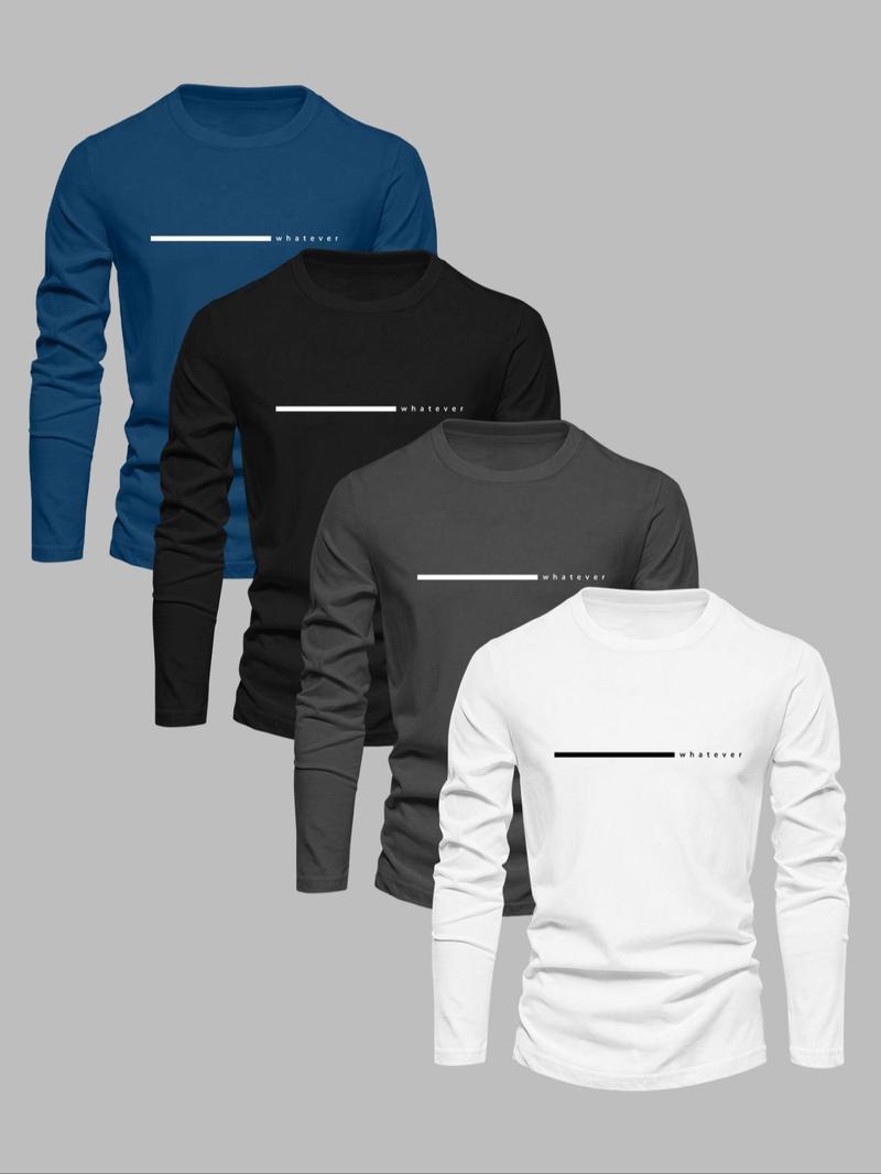 Product Introduction of Men's Letter Print Round Neck Long Sleeve Tee, Regular Fit Casual Crew Neck T-shirt for Spring, Men's Top for Daily Wear 1