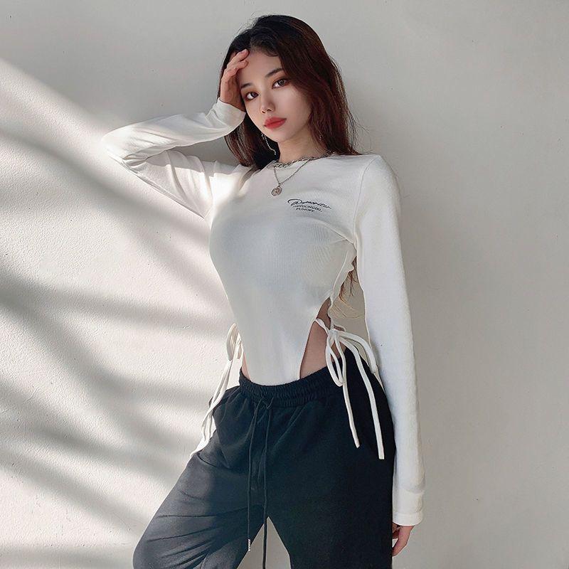 Product Introduction of Áo Jumpsuit Quần In Chữ, Cỡ Lớn Mùa Hè, Thắt Lưng Rò Rỉ Nĩa Cao Cho Nữ, Áo Sơ Mi Lớp Nền Dáng Ôm Áo Bó Sát Áo Thun Thời Trang 5