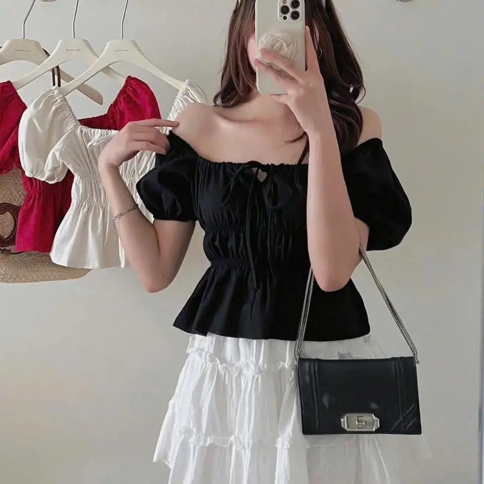 Áo nhún tay phồng vải Linen 3 màu dành cho nữ - Women