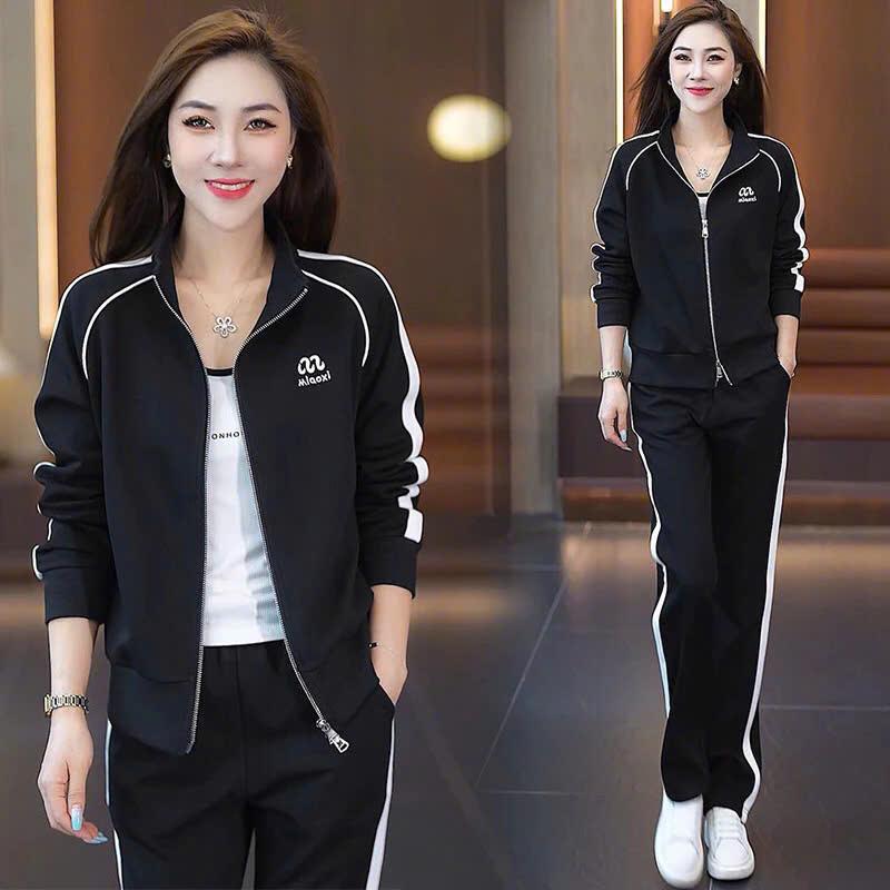 BB09 Bộ Thể Thao Thu Đông Kéo Khóa Nữ Sét Đồ Bộ Trung Niên Thu Đông Nữ Chất Umi Cao Cấp Mịn Dày Dặn