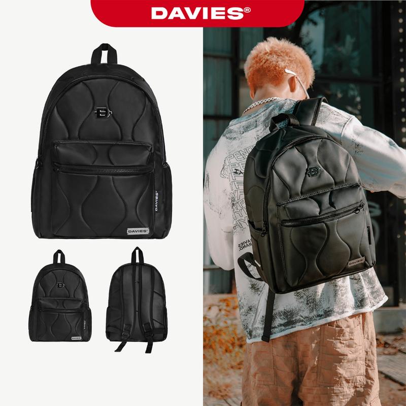 Balo đi học nam nữ da, dù chần bông DAVIES màu đen kháng nước Air Backpack local brand I D-P52