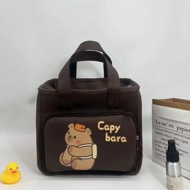 Product Introduction of New Cartoon Capybara Print Handbag Large Capacity Canvas Tote Bag Lunch Bag Office 12