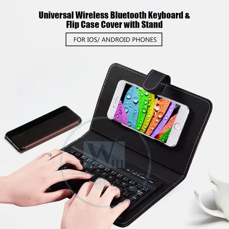 KEYBOARD BLUETOOTH UNIVERSAL COVER UNTUK HP GADGET ANDROID IOS Hitam Wireless 0