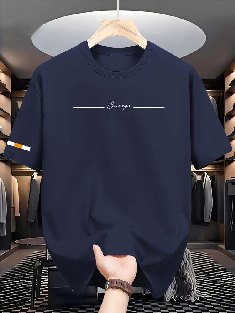 Product Introduction of Unisex Simple Korean Casual Crew Neck T-Shirt, Summer Short Sleeve Polyester Top with Graphic Print, Slight Stretch Knit Fabric, Regular Fit - Stylish Everyday Wear Men's Top 5