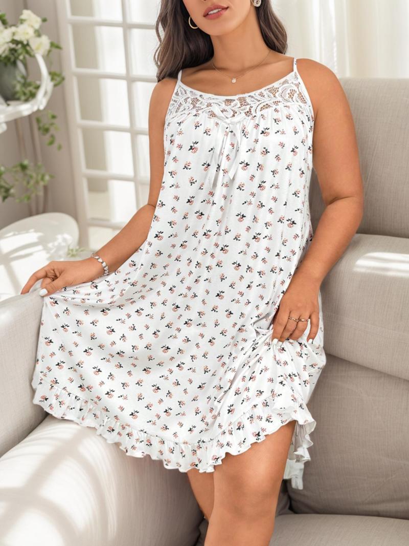 Product Introduction of 【Plus Size】 Ditsy Floral Print Cami Nightdress, Casual Soft Comfortable Spaghetti Strap Nightgown for Women, Women's Sleepwear for All Seasons 5