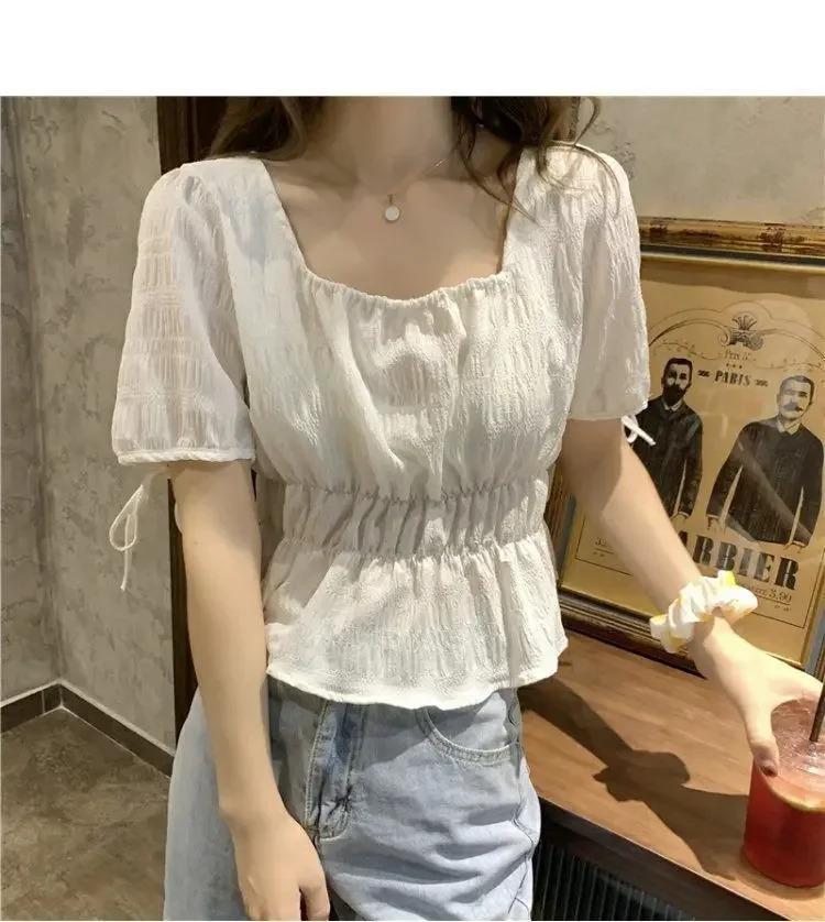 Product Introduction of Áo Phông Nữ, Cổ Vuông, Tay Phồng, Áo Ngắn, Thiết Kế Đẹp, Phong Cách Hàn Quốc Độc Đáo Thích Hợp Cho Mùa Hè, Áo Sơ Mi Búp Bê, Áo Sơ Mi ngắn Tay Nữ 25