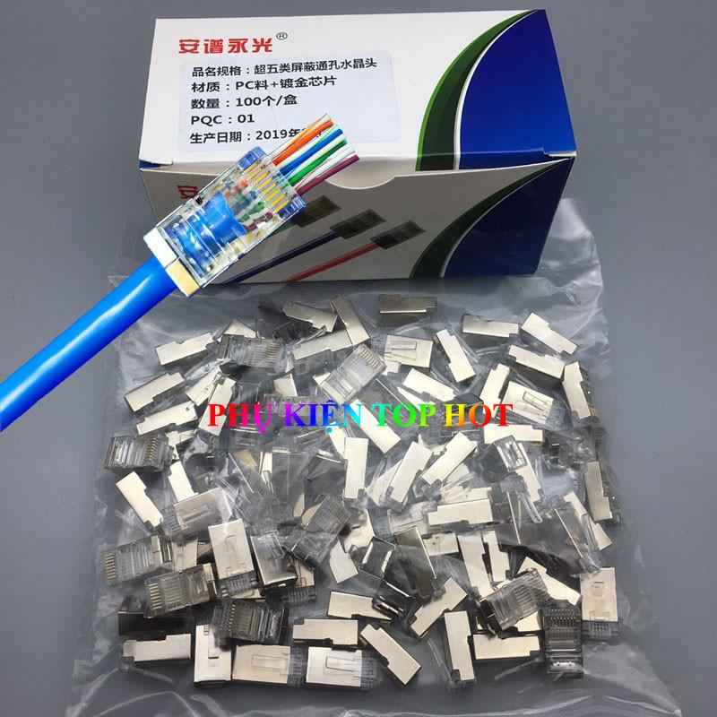 Hạt mạng xuyên thấu Cat5 Cat6 bọc sắt mạ vàng chống oxy hóa tốt (Hộp 100 hạt) 0