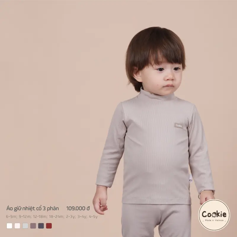 Combo 2 Áo Giữ Nhiệt Cổ 3 Phân Cookie Cho Bé, Size Từ 6-9m Đến 4-5y, Chất Liệu Tăm Lạnh áo  len 4