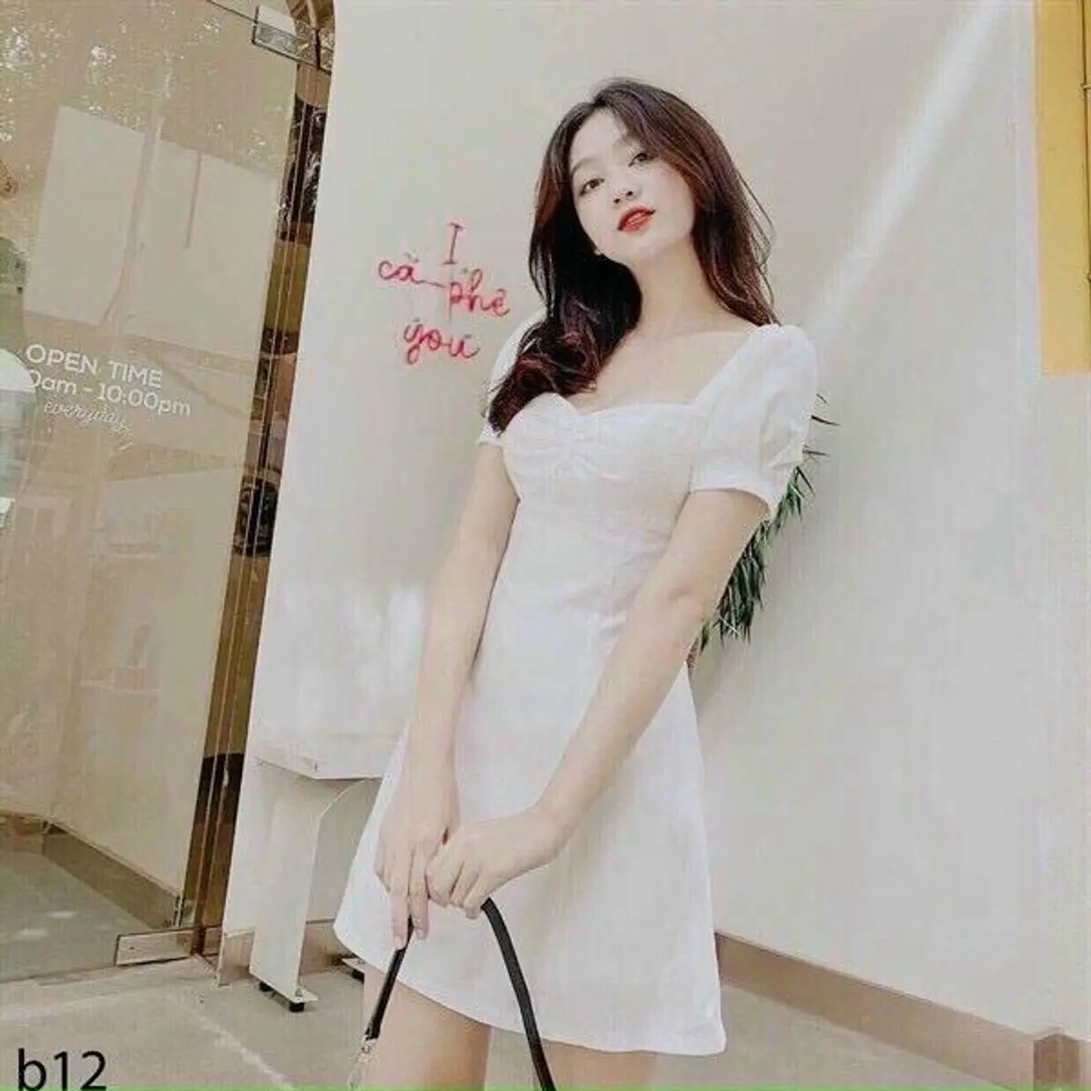 Váy đầm nữ dáng xòe cổ vuông tay bồng phối nút xinh xắn Dress Voan Women Kem Mua rẻ Top Dress Màu Trắng
