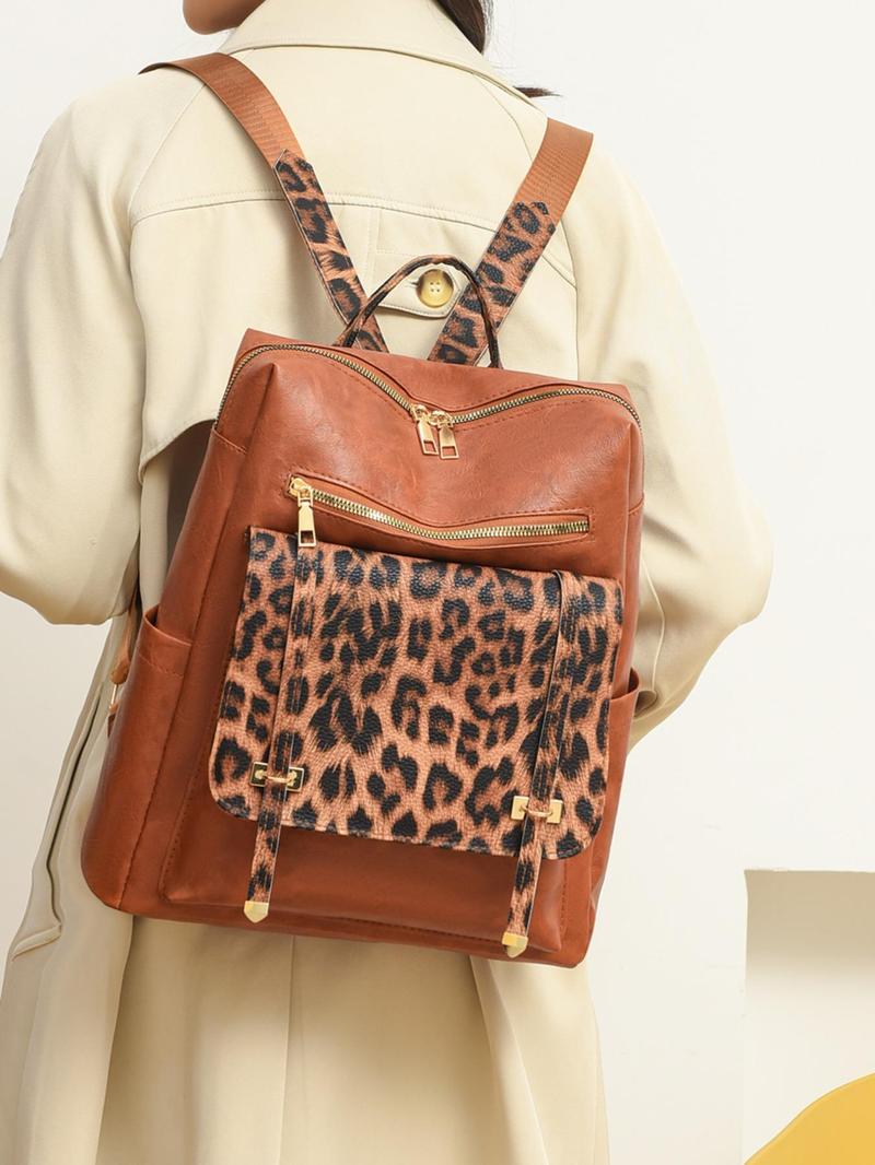 Product Introduction of Women's Fashion Leopard Print Backpack, Casual Large Capacity Backpack, Lightweight Versatile Travel Backpack for Women & Girls 0