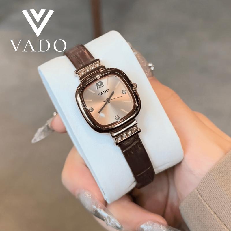 [LIVE 1 - DH330VADO] VADO Đồng Hồ Nữ Mặt Vuông, Dây Da, Mặt Đính Đá Sang Chảnh - DH330 VADO