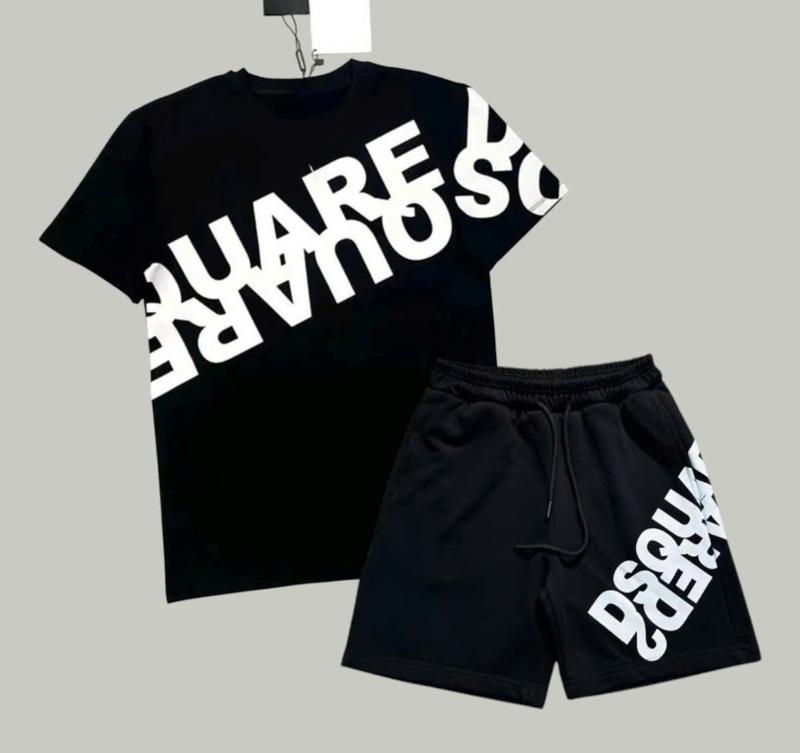 BC009 Bộ quần áo cộc unisex nam nữ in chữ D-S-Q chéo áo phông form rộng tay lỡ mix quần short gió lớp hottrend 2025