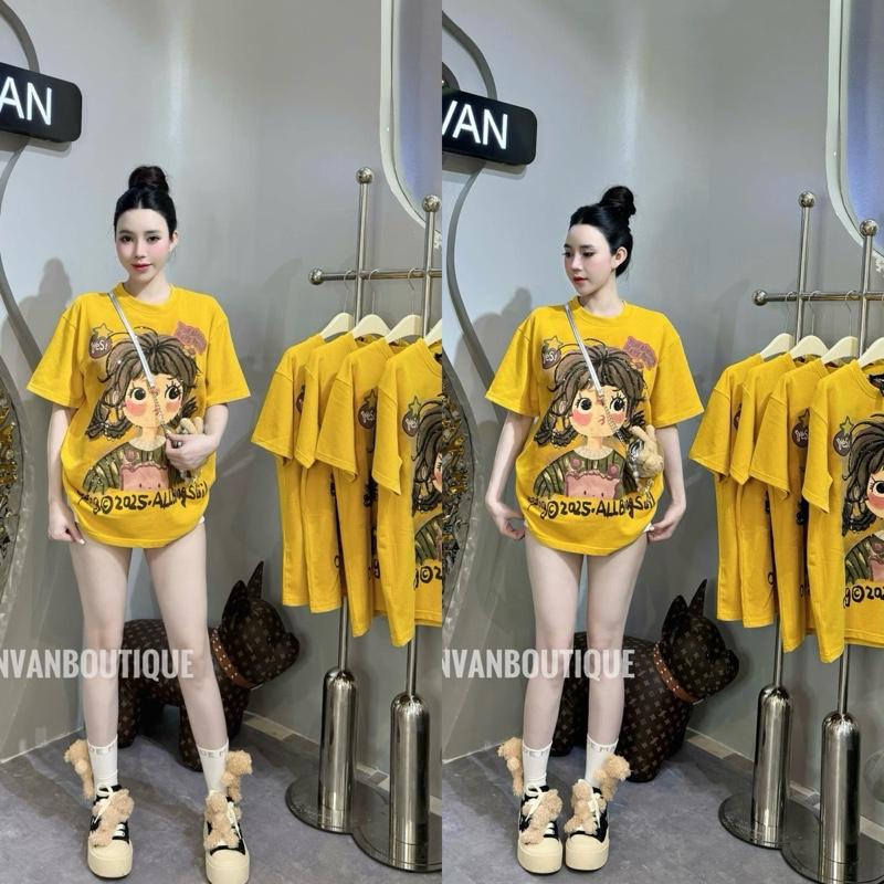 Áo phông cotton 4chiều lạnh mịn mát - in pet cô gái Hello in 2 mặt xinh 35-68kg có size hàng co dãn 4chiều thấm hút mồ hopi