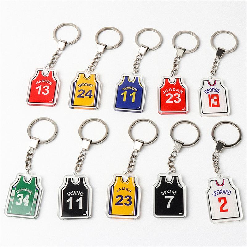 Product Introduction of Printed On Both Sides Jersey Shape Keychain Charms Sports Key Rings Basketball Fan Trinket Souvenir Accessories Gifts 14