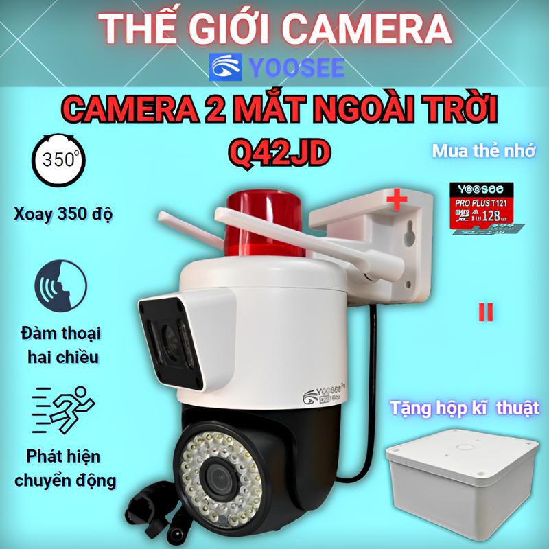 (Tặng Hộp Kỹ Thuật khi Mua Cam kèm thẻ nhớ ) CAMERA YOOSEE Q42JD PRO CÓ ĐÈN BÁO ĐỘNG - 2 MẮT XEM 2 KHUNG HÌNH - NGOÀI TRỜI CHỐNG NƯỚC CỰC NÉT - BÁO ĐỘNG CHỐNG TRỘM - XOAY 350 ĐỘ - ĐÀM THOẠI 2 CHIỀU - BẢO HÀNH 1 NĂM