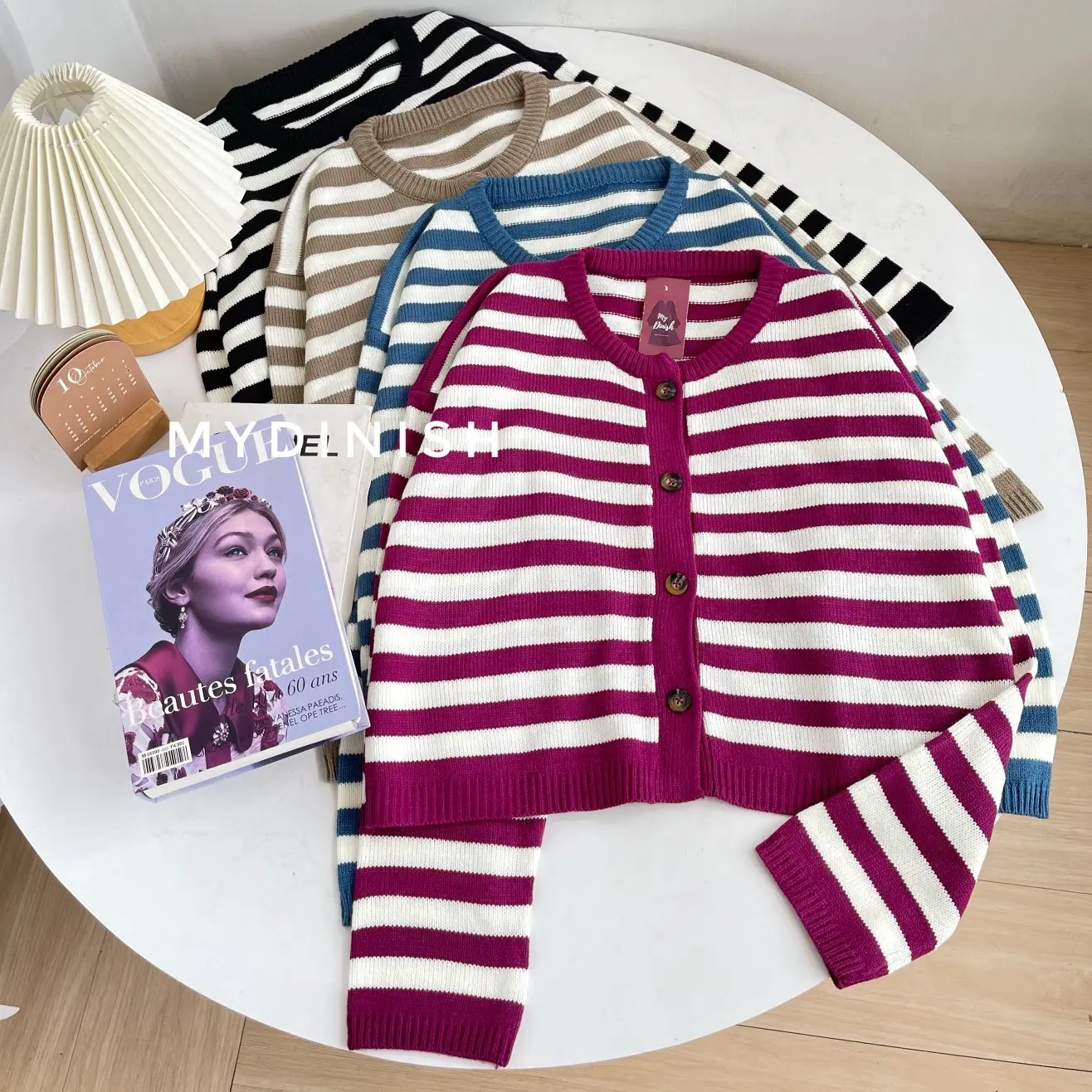 Tikha Cardy - Cardigan Wanita Motif Setrip Baju Crop Nyaman