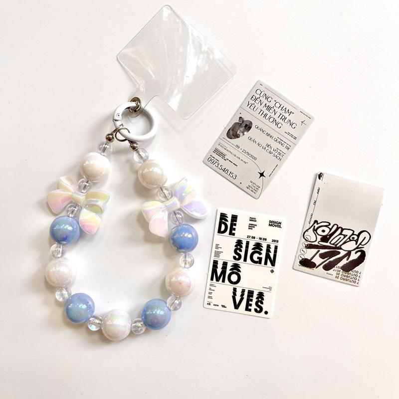 Phone Lanyard Short Bowknot Beaded Heart Small Flower Round Bead Pendant for Women Universal Phone Case Clip Style 0