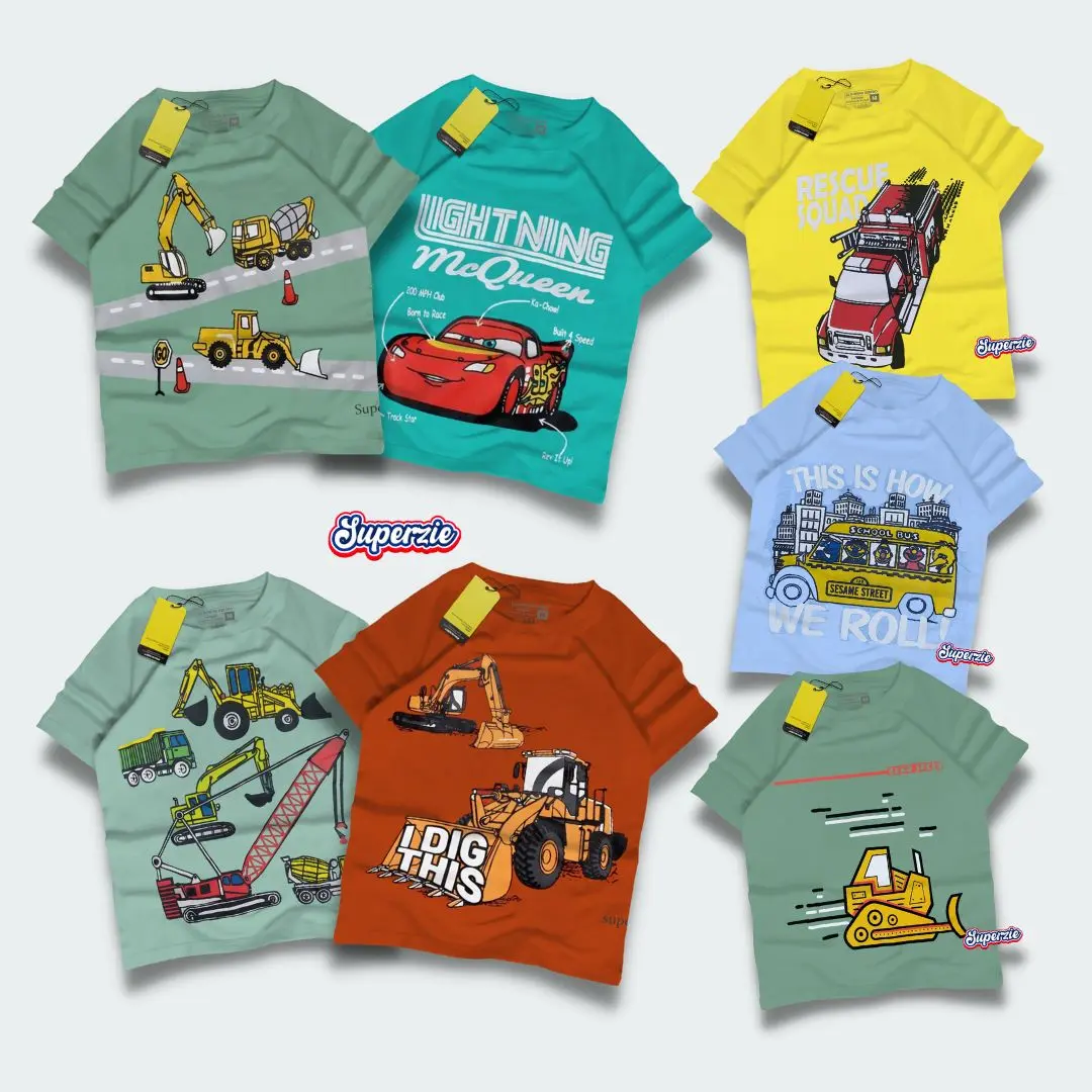 Superzie Kaos anak Kendaraan alat Berat Laki laki lengan pendek Sablon plastisol Motif Beko Speed Superzie Fashion