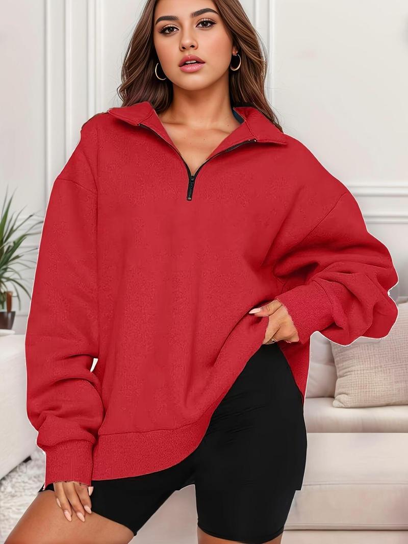 Product Introduction of Women's Plain Half Zip Stand Collar Sweatshirt, Clothes for Women, Casual Drop Shoulder Long Sleeve Pullover, Ladies Clothes for Daily Wear, Kawaii Clothing, Modest Gym Outfits, Posh Clothes Women, Tops for Women 18