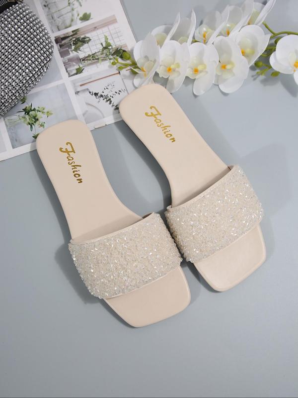 Women's Fashionable Glittering Slide Sandals, Casual Comfortable Flat Sandals for Summer, Lightweight Breathable Shoes for Daily Wear, Girl 2