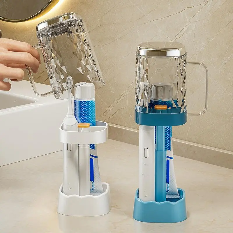 Toothbrush Holder, 1 Count Simple Toothbrush Holder with 1 Count Mouthwash Cup, Bathroom Toothbrush Storage Rack, Home Organizer for Bathroom