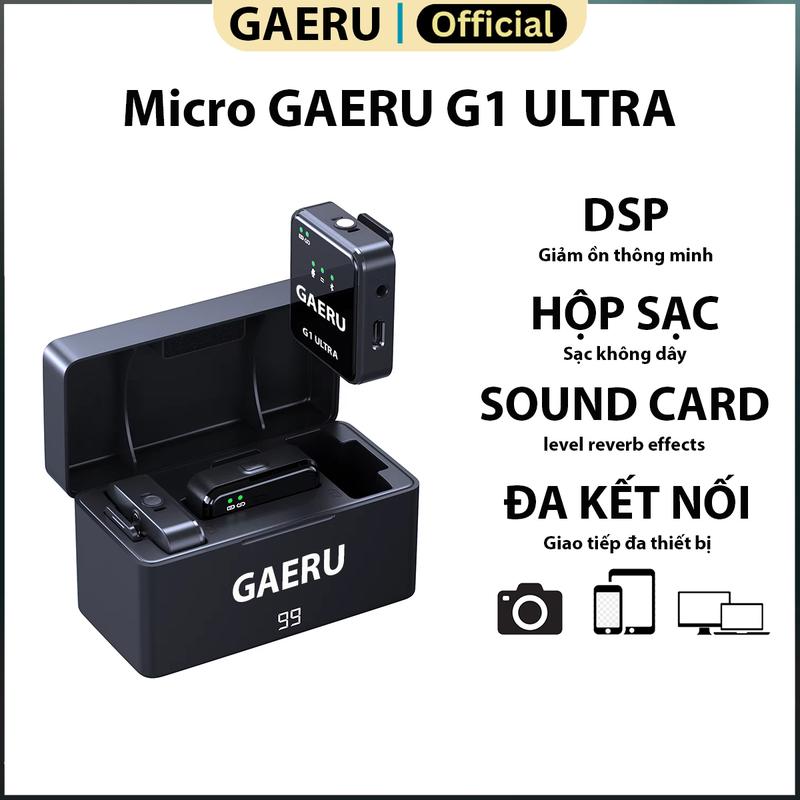 Mic không dây chuyên nghiệp GAERU G1 ULTRA kết nối đa thiết bị điện thoại máy tính máy ảnh máy quay tích hợp đa chức năng kết nối bluetooth phát nhạc nền BH 12 tháng micro thuam mic thu âm
