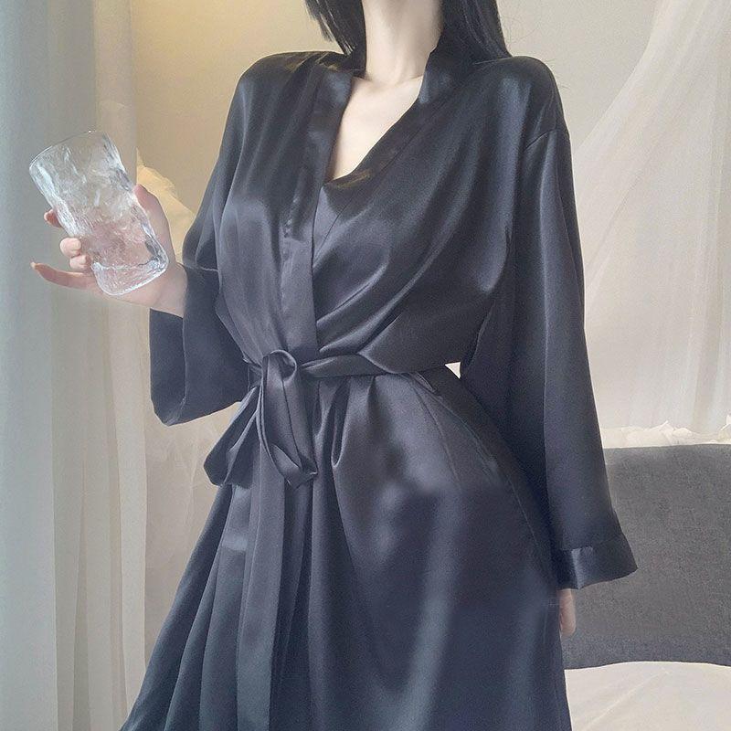Product Introduction of Bathrobe Women's Summer Thin Ice Silk Robe New Style White Silk Fashion Pajamas Japanese Kimono Spring and Autumn Womenswear Gowns 12