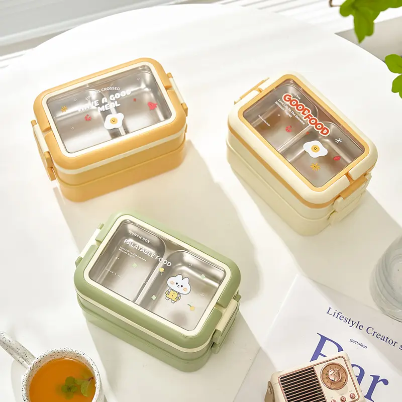 Hộp Cơm 2 Tầng 3 Ngăn Giữ Nhiệt Khay Inox Màu Pastel TINI HCGOOD20 6