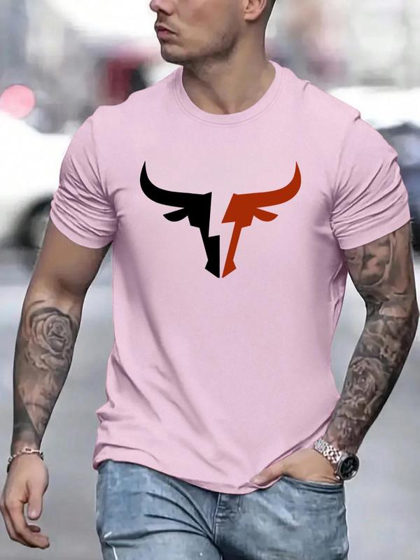 Men's Regular Fit Bull Print Round Neck Tee, Football Jerseys, Casual Short Sleeve Crew Neck T-shirt for Summer Daily Wear, Graphic Tees, Men's Summer Clothes Top for All Seasons, Football Shirts,  Streetwear 4
