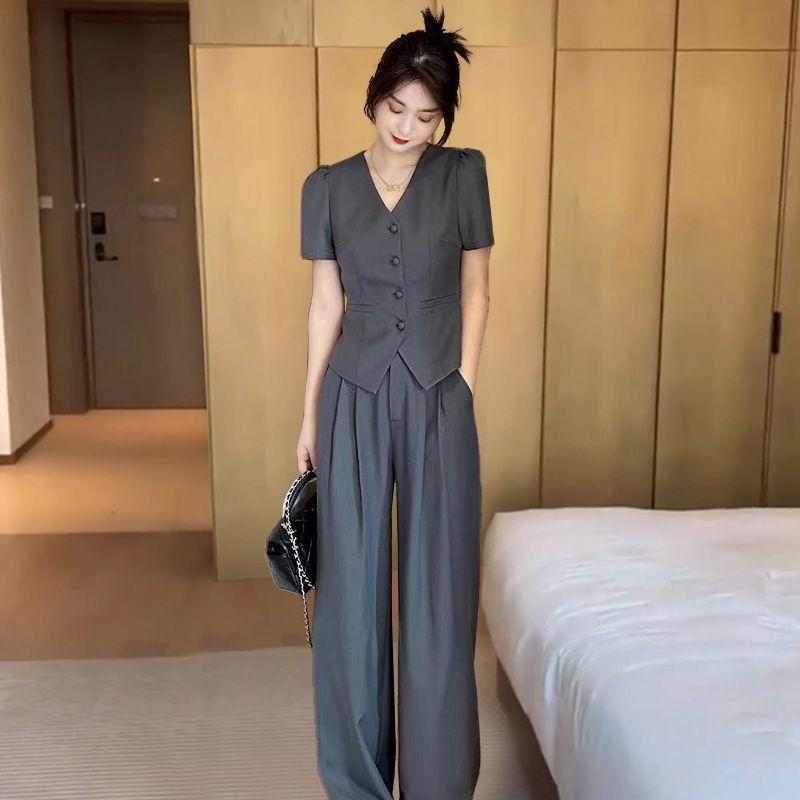 Bộ Đồ Thời Trang Mùa Hè, Áo ngắn Tay Thanh Lịch Bó Sát Áo Khoác Ngắn, Quần Dài Ống Đứng, Bộ Đơn / Bộ 4