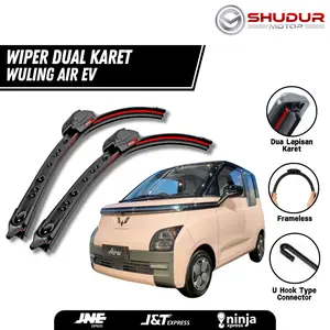 Wiper Dual Blade - Wuling Air EV - Wiper 2 Lapis Karet Frameless Model Karet Ganda Double Karet 1 Set Kiri dan Kanan Tanpa Rangka Besi Kaca Kendaraan Windshield