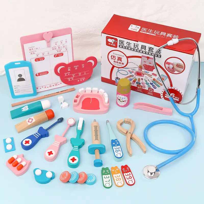 MAINAN DOKTER DOKTERAN ANAK FREE TAS MURAH  - RED DOCTOR MEDICAL WOODEN TOYS | Mainan Edukasi Dokter Gigi | Dokter Anak Wooden Toys Kayu 4