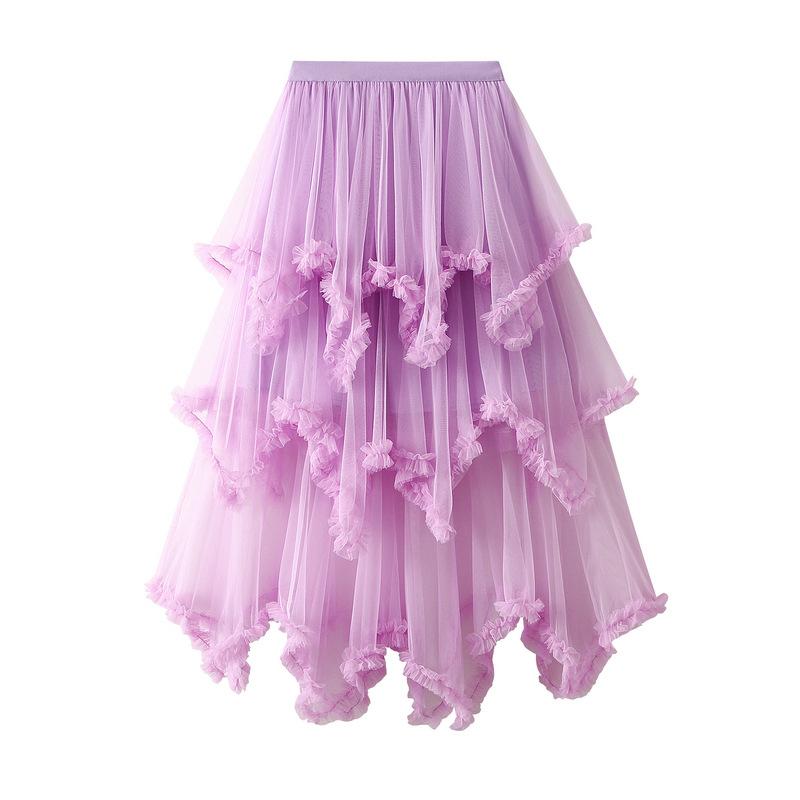 Product Introduction of Váy Bánh Lưới Bất Đối Xứng Dài Trung Bình Cạp Cao, Viền Lớn, Váy Gạc Cổ Tích Bồng Bềnh Váy Dài, 1279, Dành Cho Nữ, Gợi Cảm Và Hấp Dẫn, CH-TKSHOP Voan Women Voi Bo Chun 19