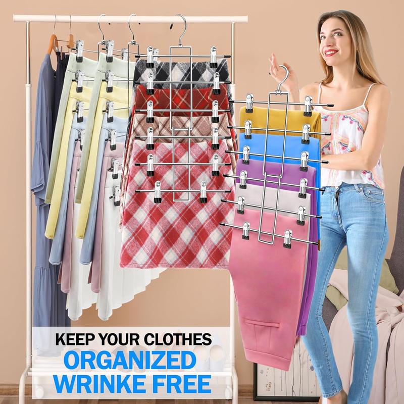 6 Layer Organizing Metal Holder, 1/2/3 Counts Space Saving Adjustable Rotatable Clothes Hanger with Clip, Home Organizer for Bedroom, Summer Gift 3