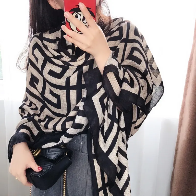 Khăn lụa size đại 90x180 màu tối giản choàng vai du lịch