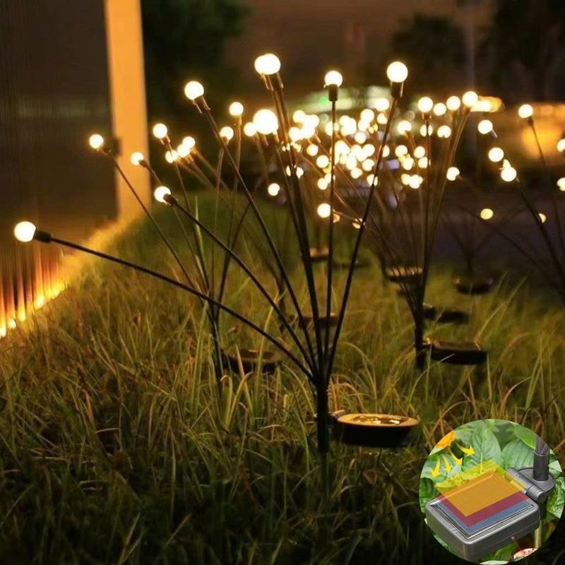 Đèn đom đóm năng lượng mặt trời 10 bóng đèn vàng chống nước trang trí sân vườn buổi tiệc đen  chớp dây  net led  đúc