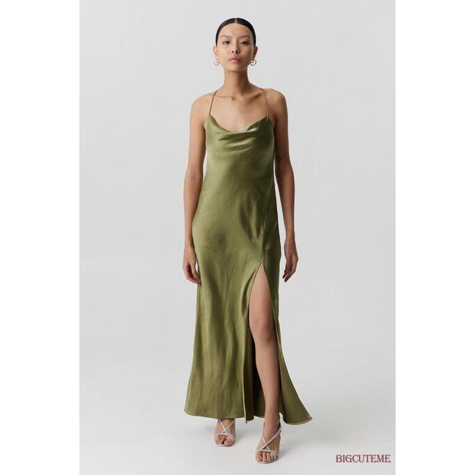 Product Introduction of Women Satin Backless Split Slip Long Dress for Party Solid Color 9