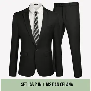 Latopia2 - Stelan Jas Hitam / Pria Blazer Cowok Jas Dan Celana Formal Satu Set Warna Hitam / Jaz Blezer Slimfit Streach Pria Kantor Semi