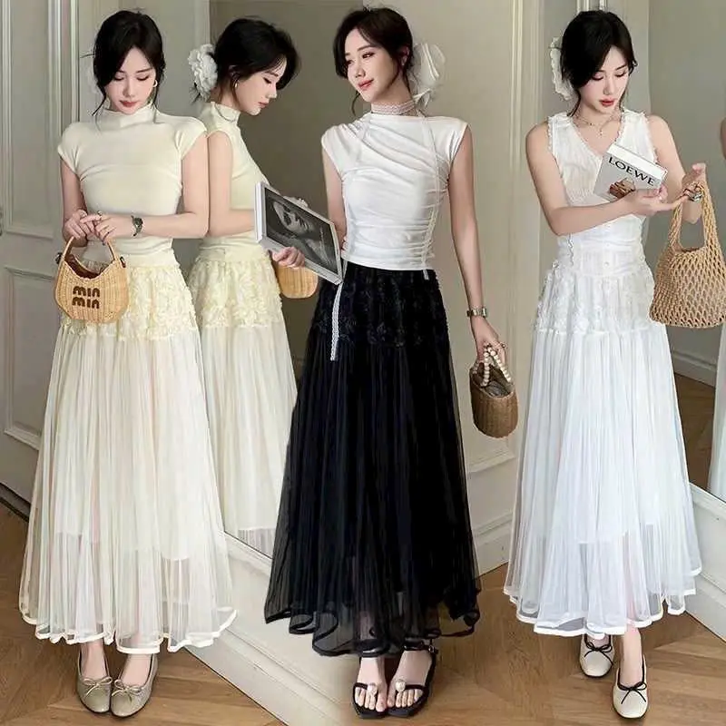 Chân váy công chúa tơ tằm, hàng 3 lớp, đính ren hoa nổi siêu xinh. (Phom từ 40-65kg)