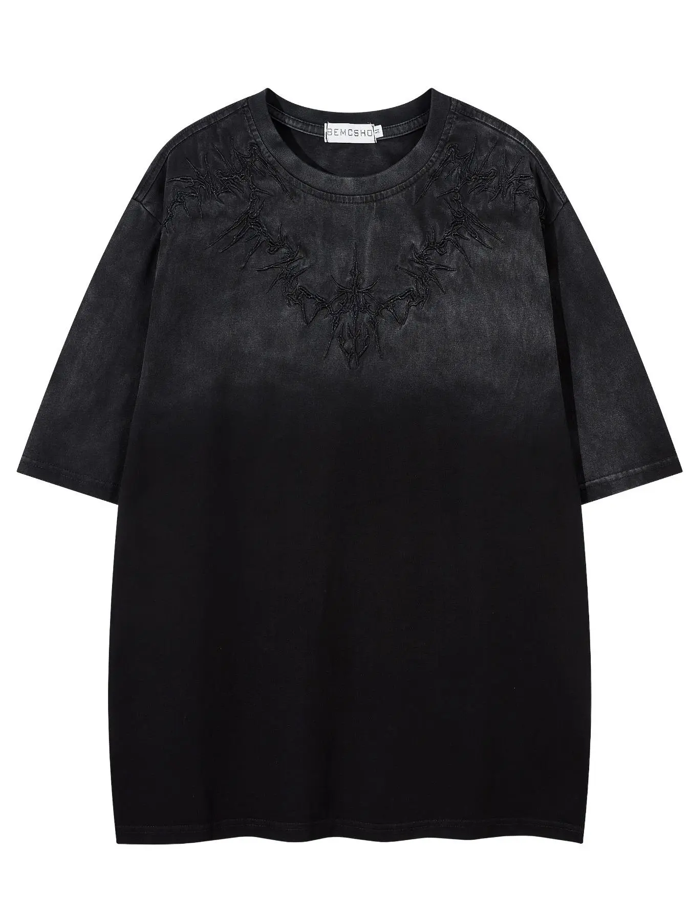Men's Letter Embroidery Short Sleeve Tee, Casual Loose Black T-shirt for Summer, Men's Top for Daily Wear, Tropical