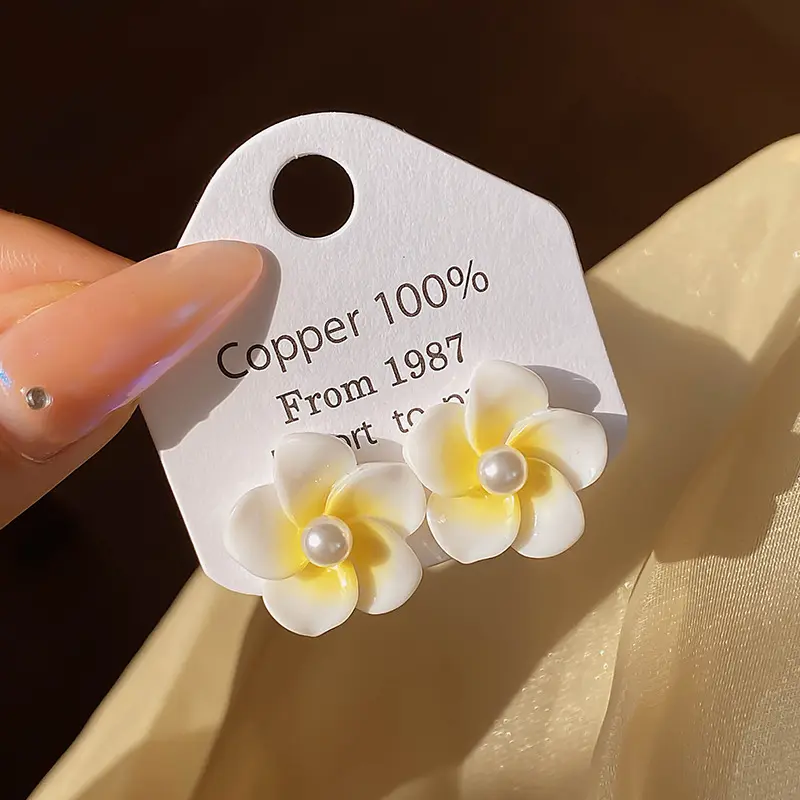 Bông Tai Đinh tán Ngọc Trai Frangipani, Phong Cách Mùa Hè, Bông Tai Cao Cấp Cho Nữ, Thiết Kế Độc Đáo Ngọt Ngào, Bán Chạy, Hàng Mới Về 2025 5