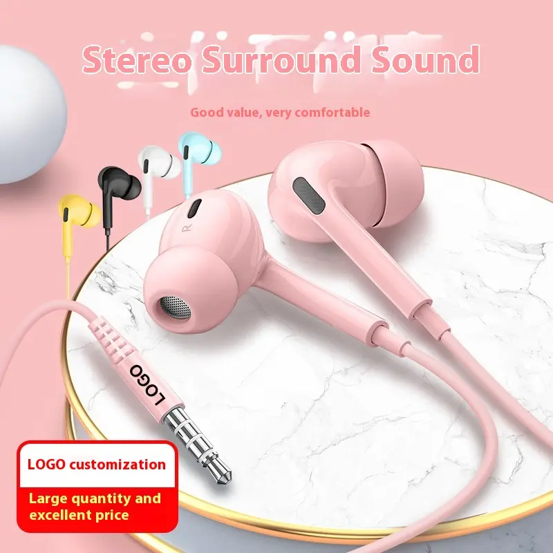 K22 Macaron color in-ear wired call mobile phone headset 3.5mm universal wire control earplugs manufacturer wholesale Audio Earbud Electronic