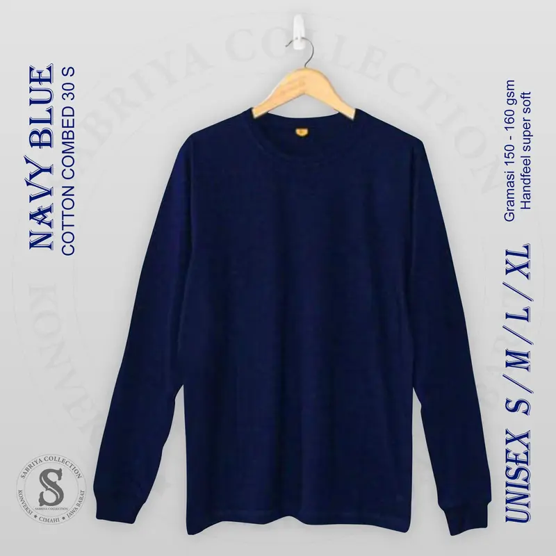 Kaos Polos uk S M L XL XXL lengan panjang Panjang 30s Pria/Wanita Katun Combed 30s Couple Tebal Lembut Nyaman Pasangan  Distro Wanita Baju Oblong Atasan Dewasa Tangan Oversize Celana Setelan Pendek 4