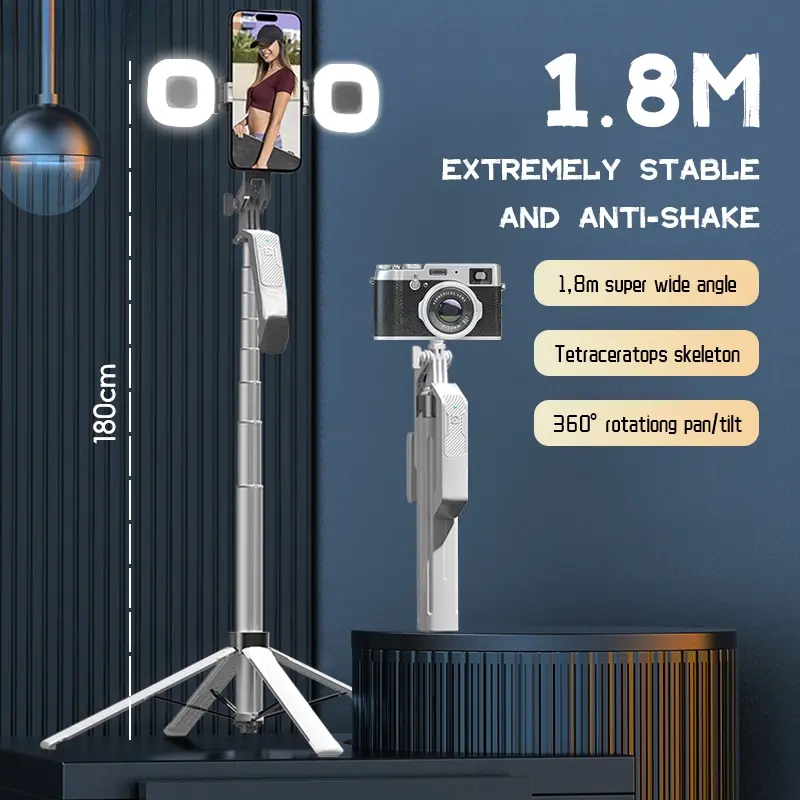 TNW S30 four corner selfie stick tripod 360 ° rotation with Bluetooth remote fill light for vlogging