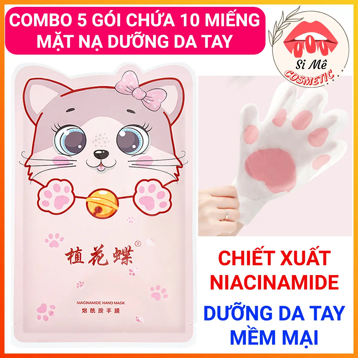 [10 MIẾNG] COMBO 5 Gói Chứa 10 Miếng Mặt Nạ Dưỡng Da Tay LIFUSHA Niacinamide Hand Mask Hình Mèo Dễ Thương – Dưỡng Da Tay Sáng Mịn, Mềm Mại