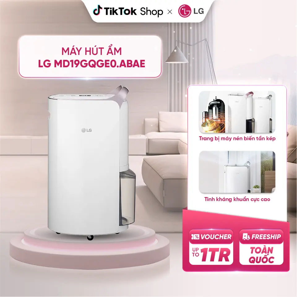 Máy hút ẩm LG Dual Inverter MD19GQGE0.ABAE 30L Nút cảm ứng, có bộ hẹn giờ